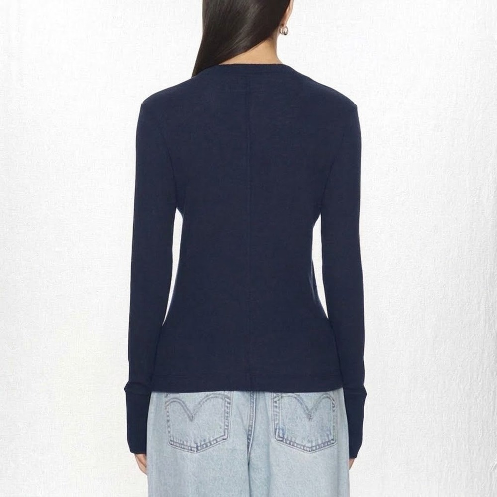 ENZA COSTA Cashmere Easy Cuffed U Neck Top Small Midnight Blue Minimalist Luxury - Picture 2 of 14